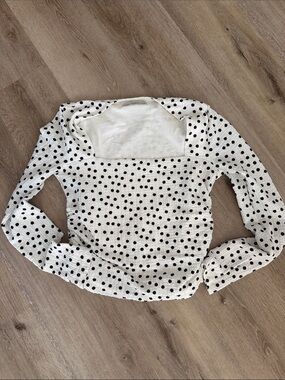 LOFT White Long-Sleeve Top with Black Polka Dots